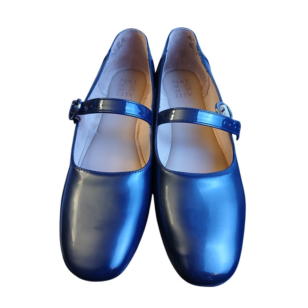 Naturalizer Kelly Navy Blue Patent Mary Jane Flats Womens 9.5M Buckle Strap NEW